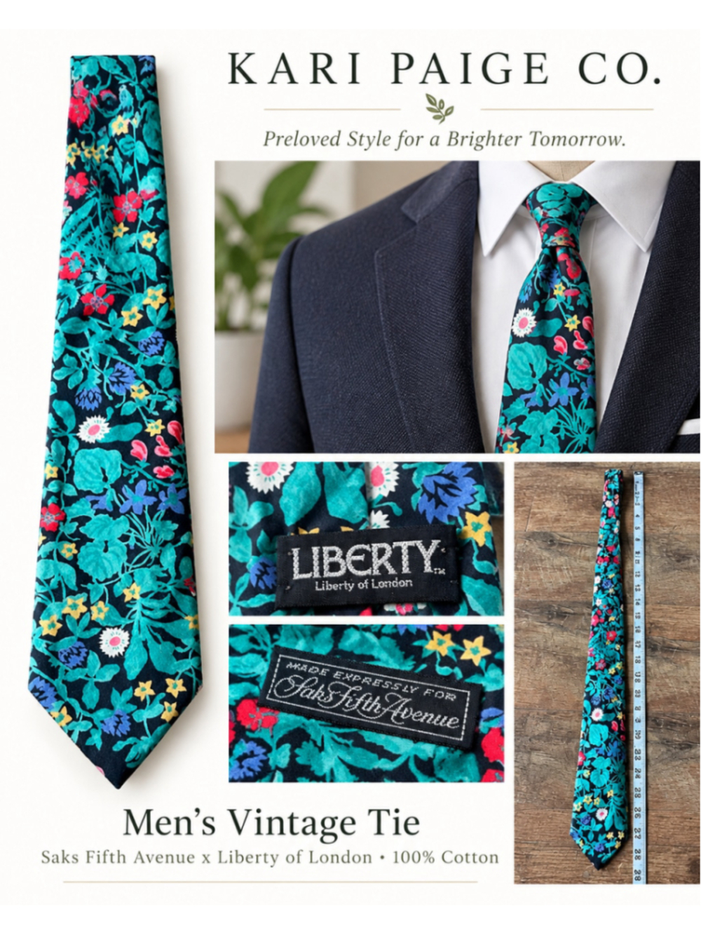 Men's Liberty of London Floral Tie, Black & Green F26